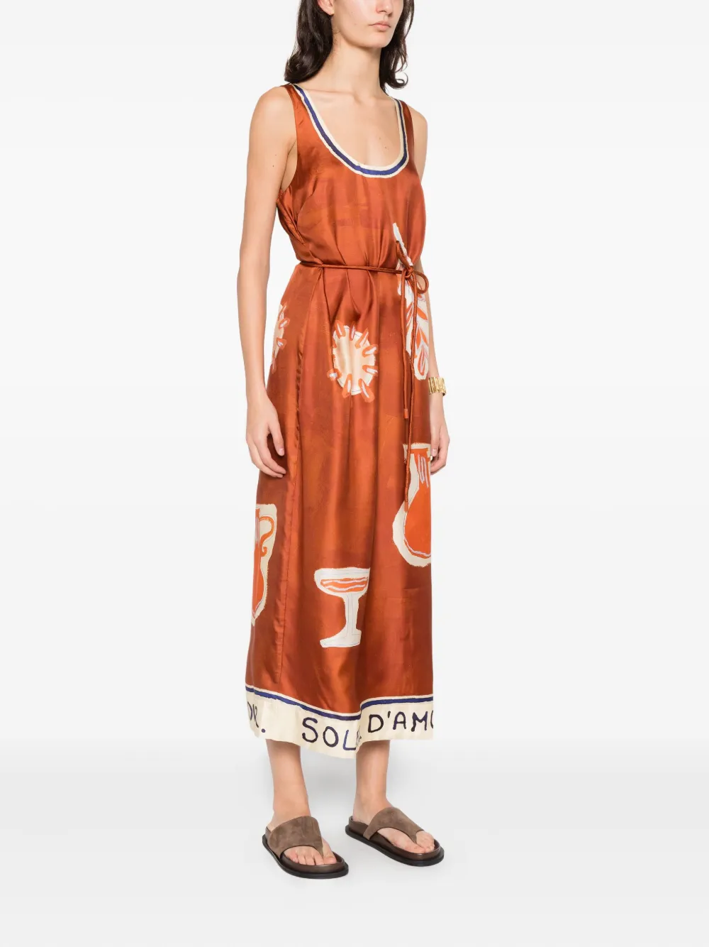 ALEMAIS Soleil D'amour midi-jurk met gestrikte grafische print Bruin