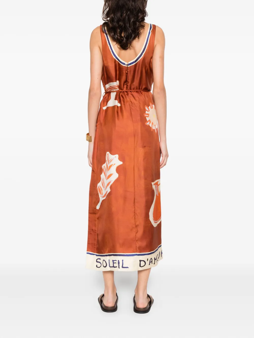 ALEMAIS Soleil D'amour midi-jurk met gestrikte grafische print Bruin