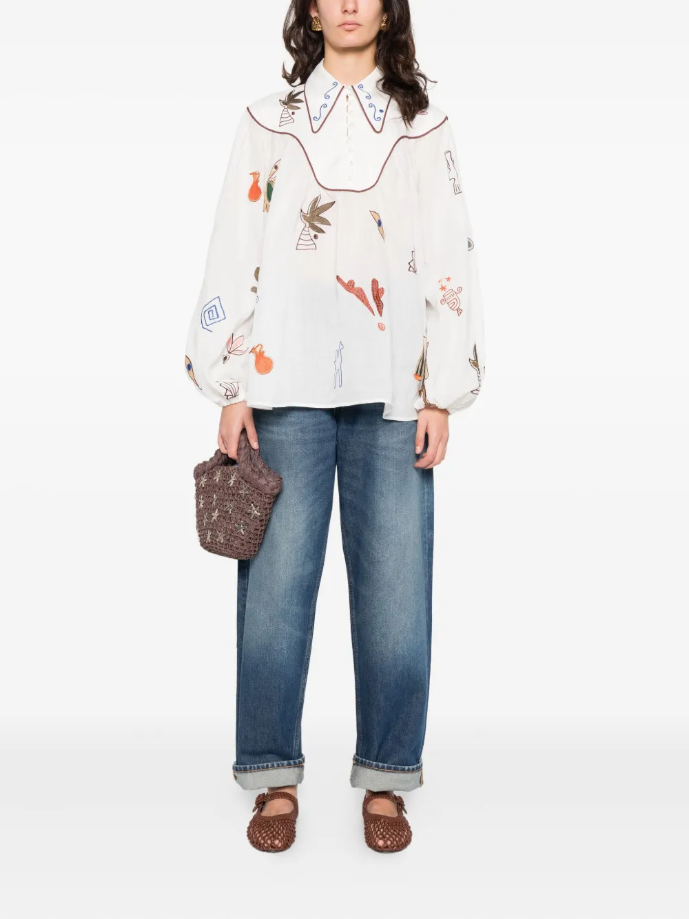 Alemais Mina Collar Graphic Blouse In White