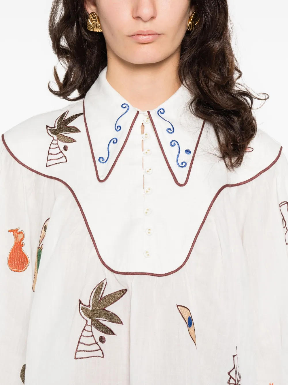 Alemais Mina Collar Graphic Blouse In White