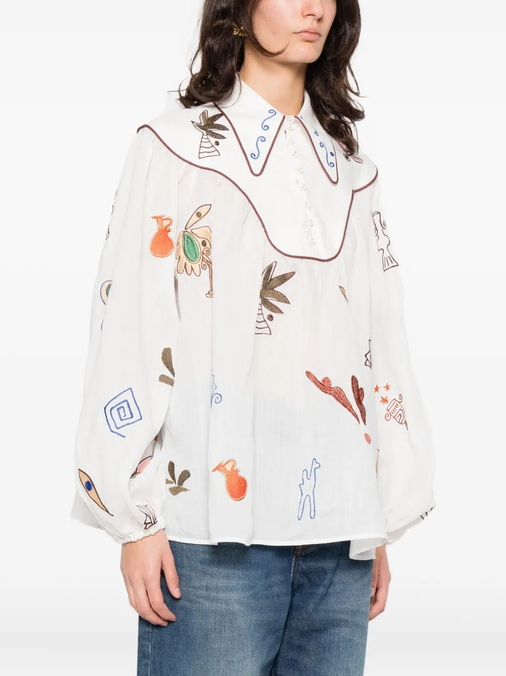 Alemais Mina Collar Graphic Blouse In White