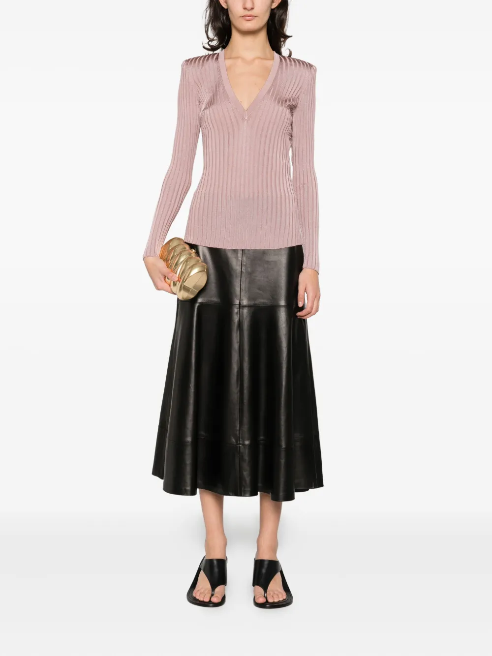 Elisabetta Franchi V-neck Ribbed Top In Pink