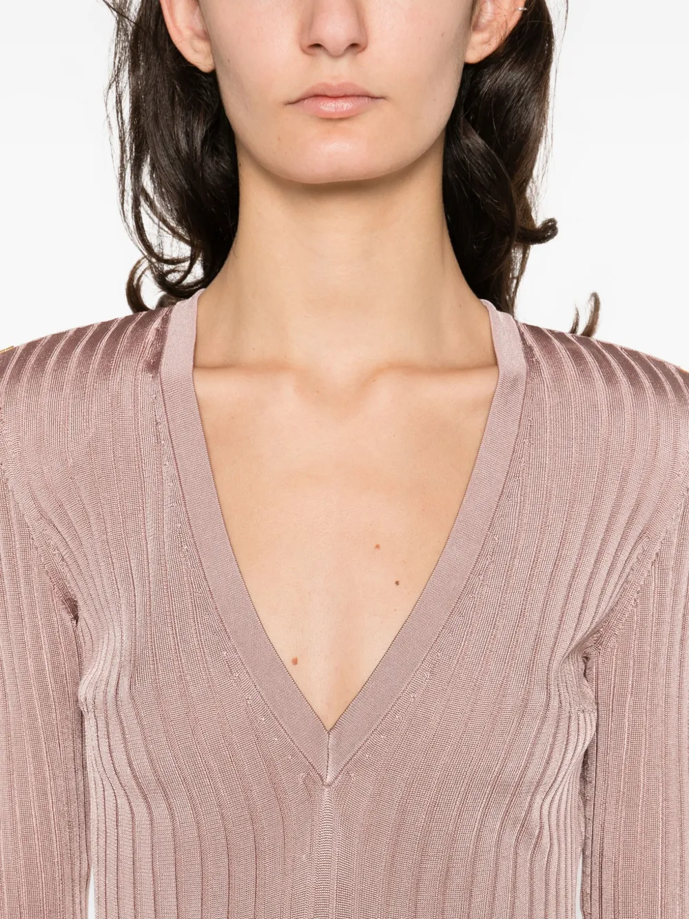 Elisabetta Franchi V-neck Ribbed Top In Pink