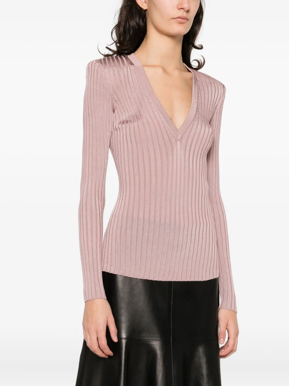 Elisabetta Franchi V-neck Ribbed Top In Pink