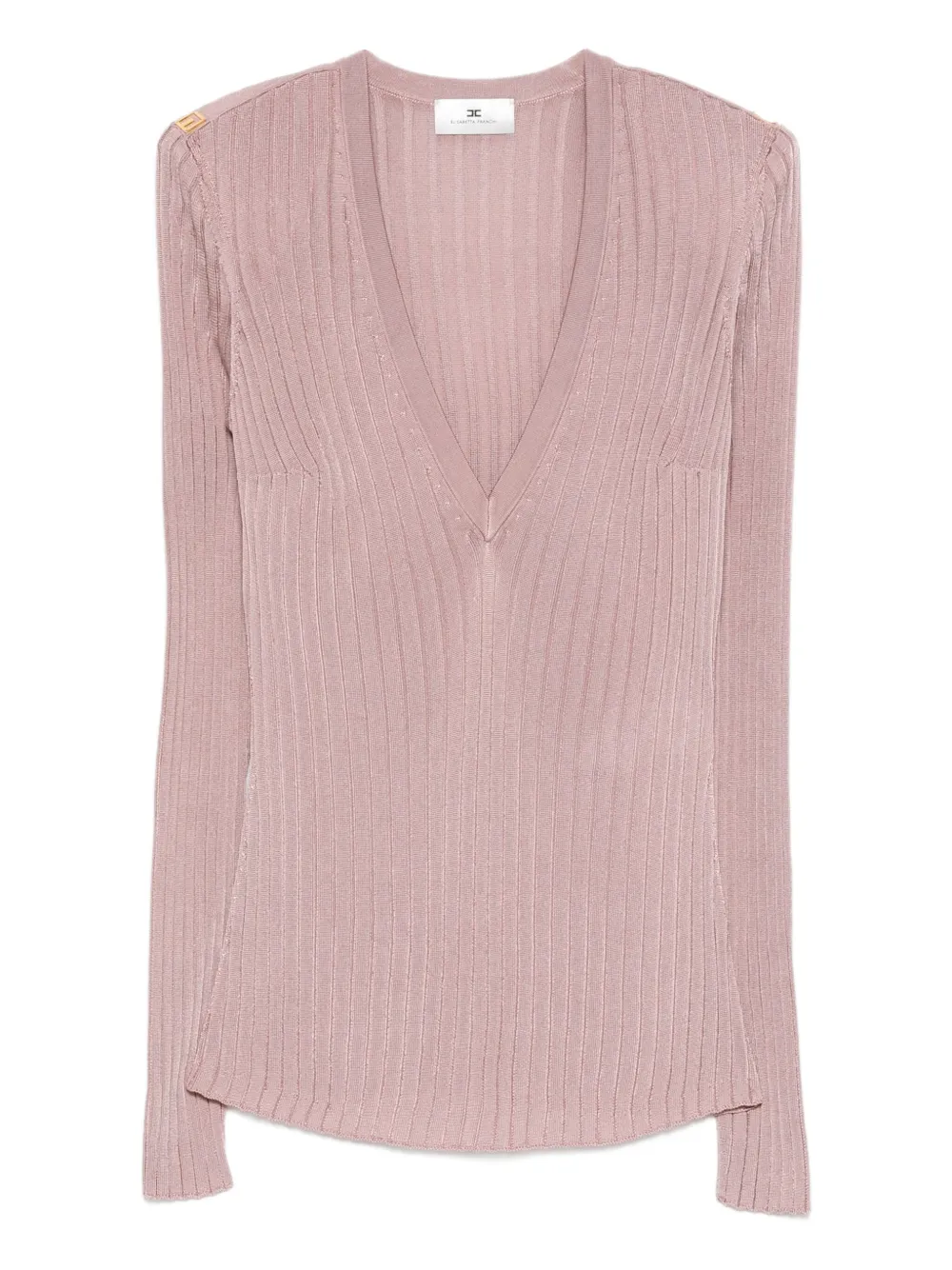 Elisabetta Franchi V-neck Ribbed Top In Pink