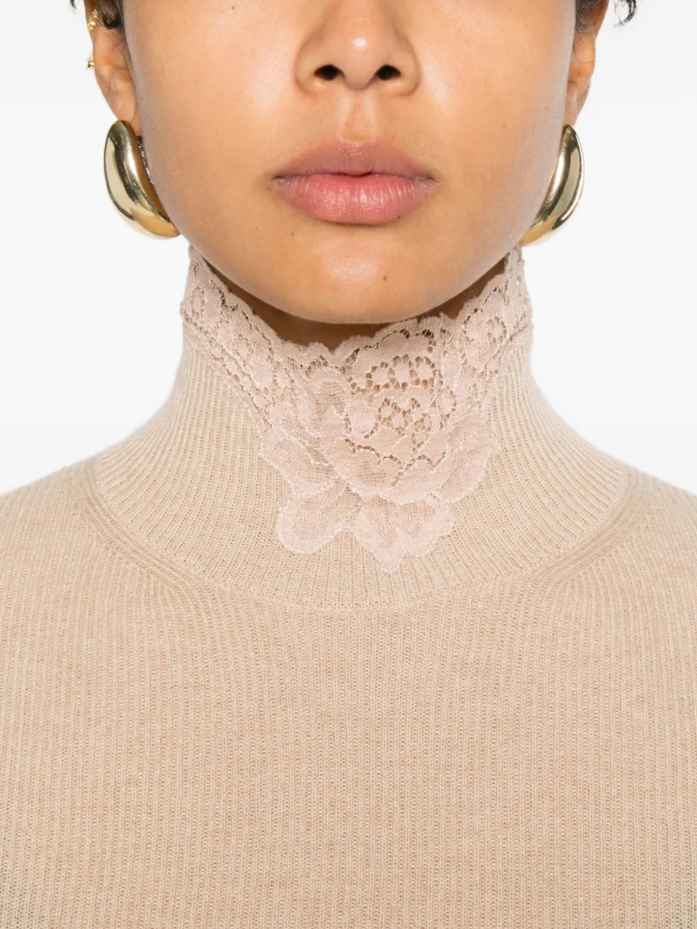 Valentino Lace Turtleneck Sweater In Neutral