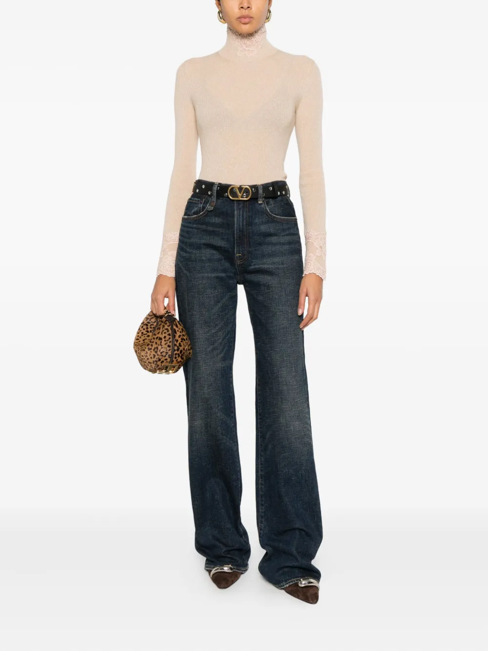 Valentino Lace Turtleneck Sweater In Neutral