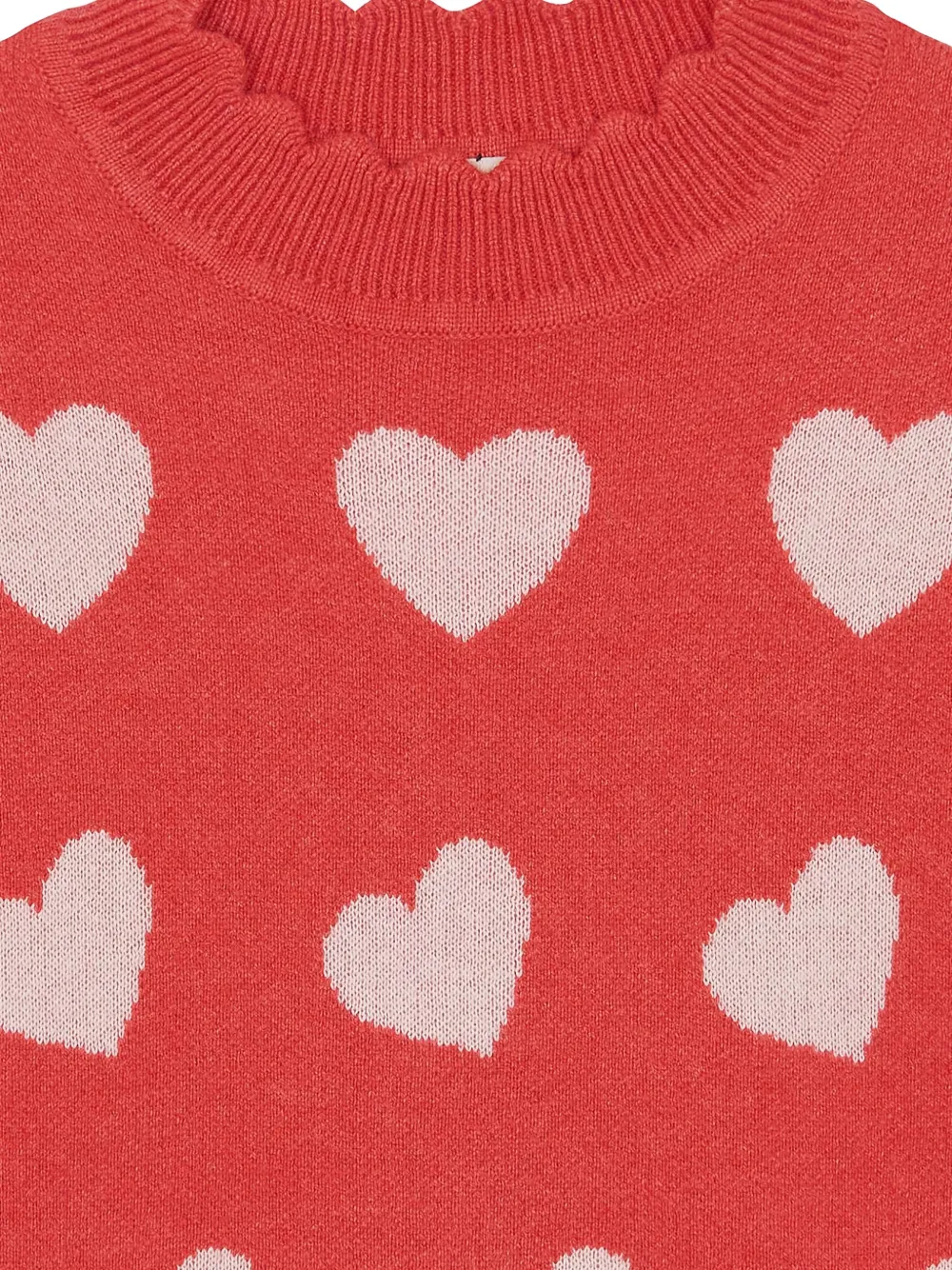 Bonton Mila Heart-print Ruffled Sweater In Red