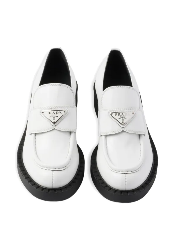 Prada Chocolate triangle-logo Leather Loafers | White | FARFETCH