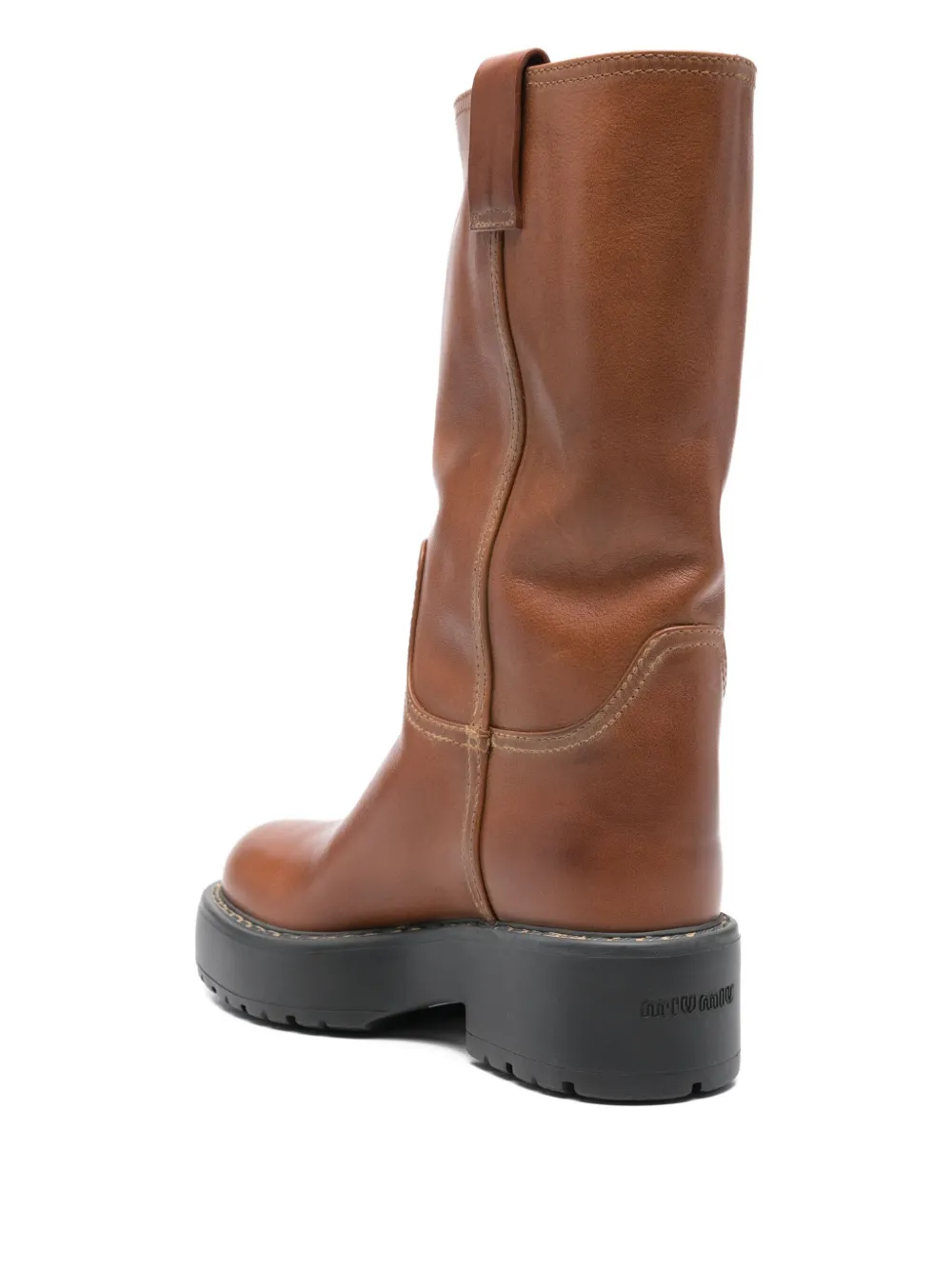 Miu 50 mm leren laarzen met logo Bruin