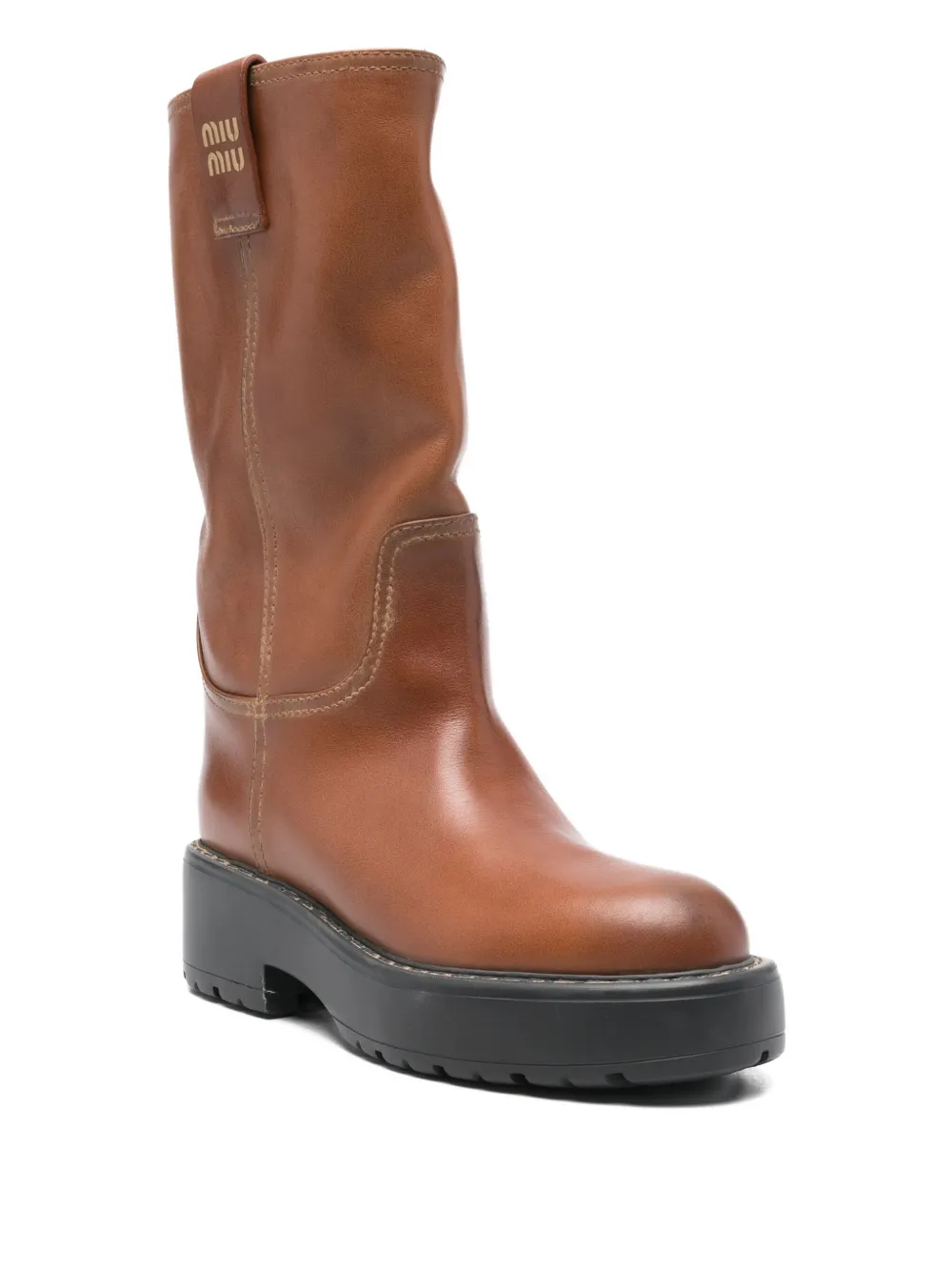 Miu 50 mm leren laarzen met logo Bruin