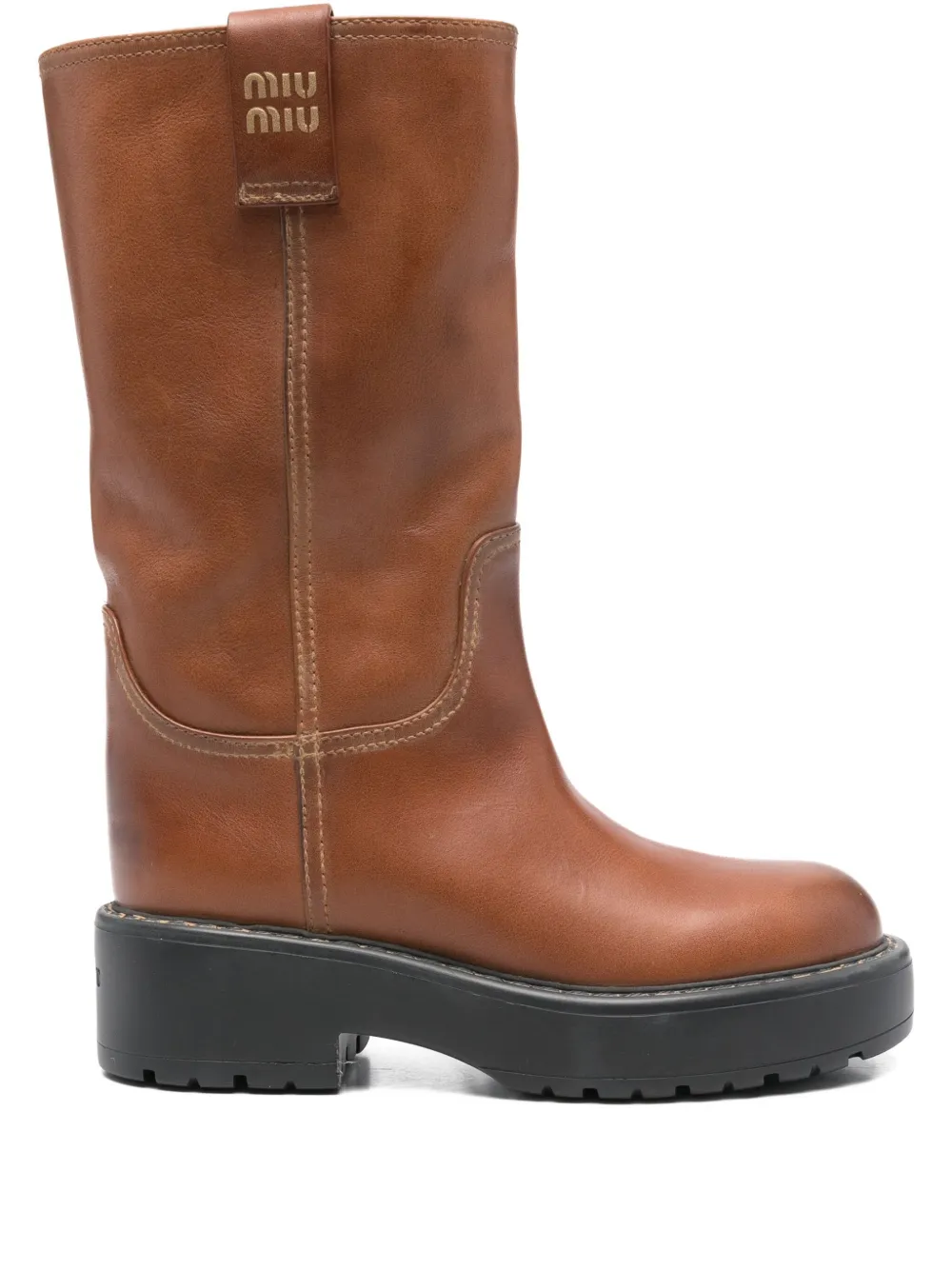 Miu 50 mm leren laarzen met logo Bruin