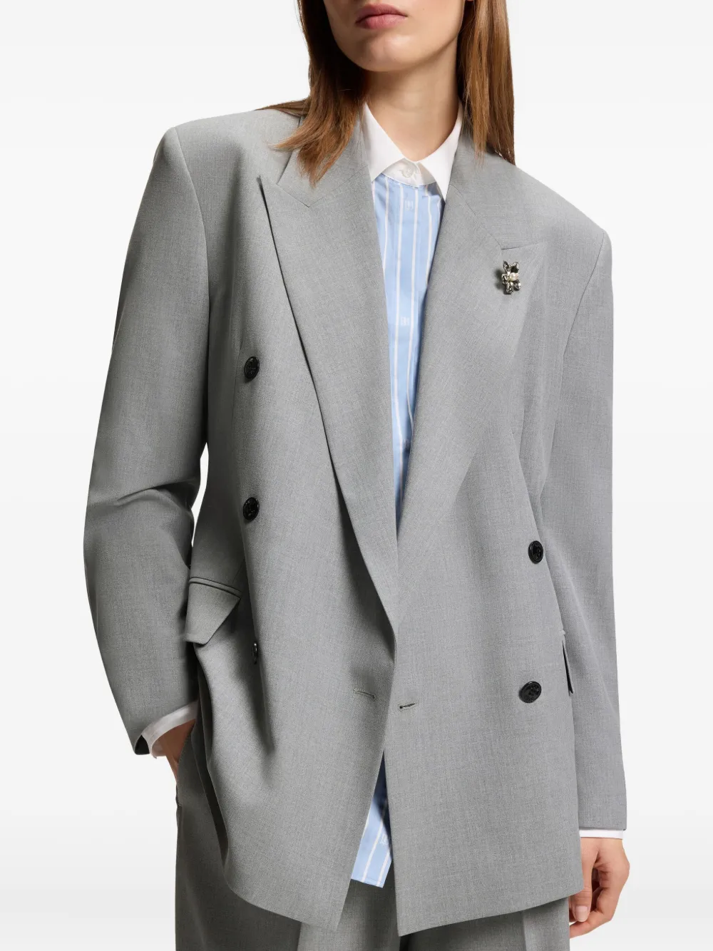 HUGO Blazer met dubbele rij knopen en broche Grijs