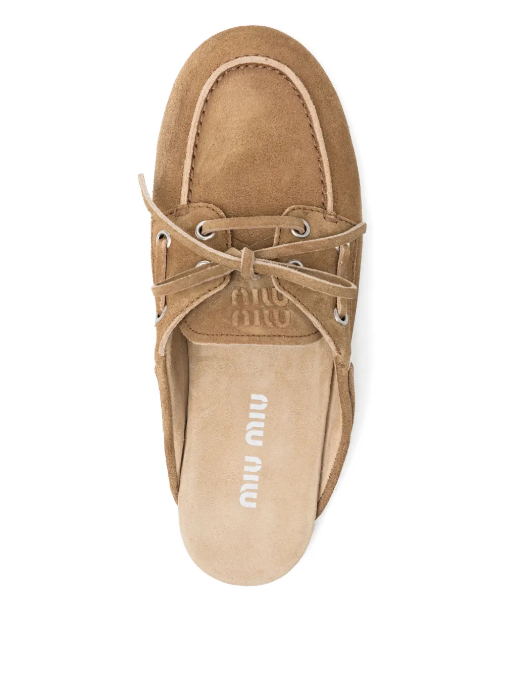 Miu Miu Cinnamon-colored Washed Suede Leather Mules In Brown