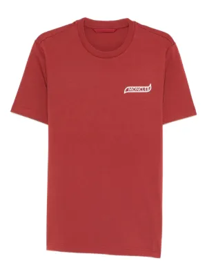 MONCLER 赤 Tシャツ ロゴ刺繍 Moncler logo-printed Cotton T-shirt | Red | FARFETCH IN