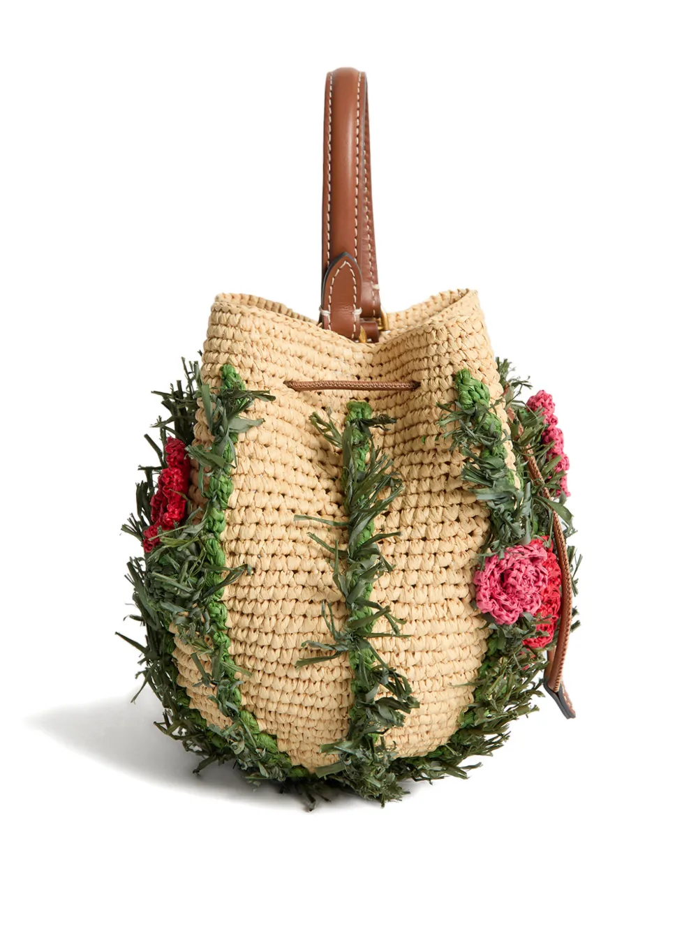 Anya Hindmarch Raffia bucket-tas met bloemenprint Beige