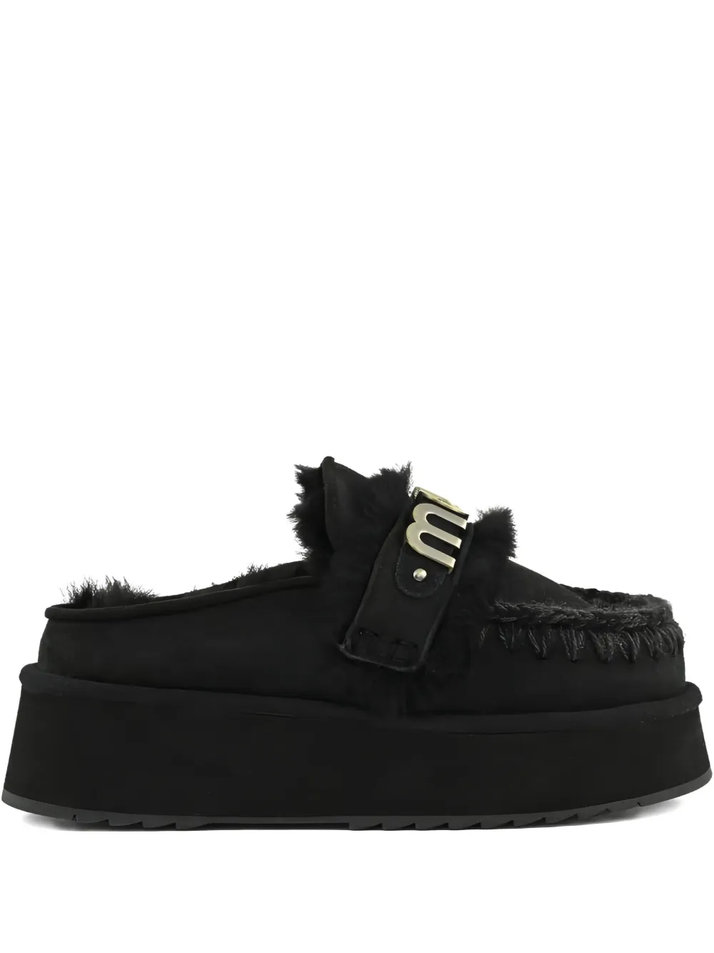 Mou Muiltjes met plateauzool en logo Zwart