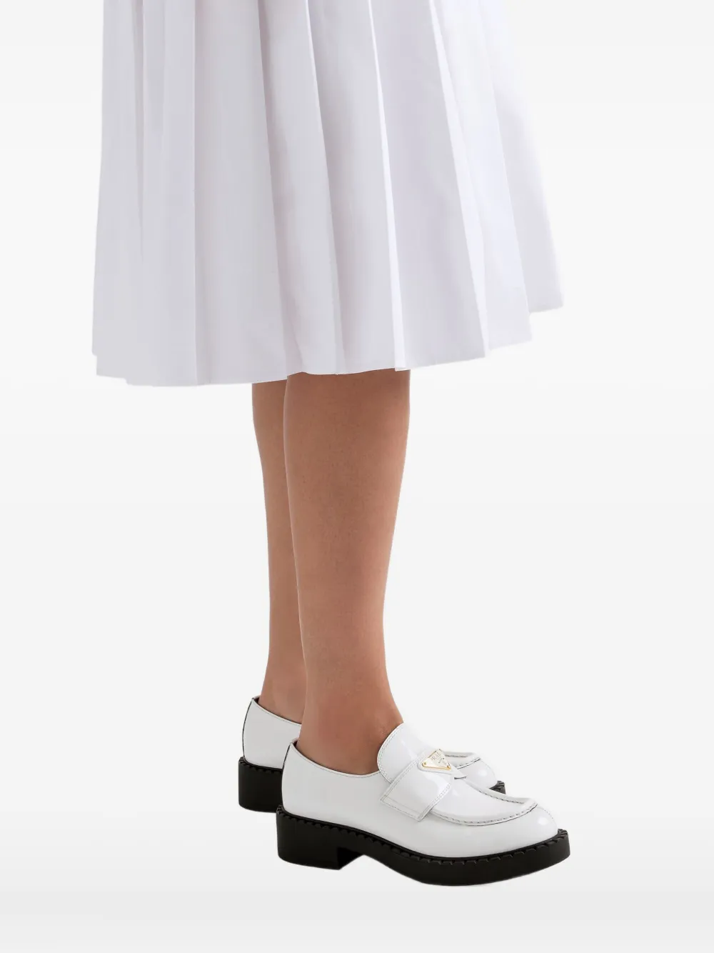 Prada Triangle-logo Leather Loafers In White