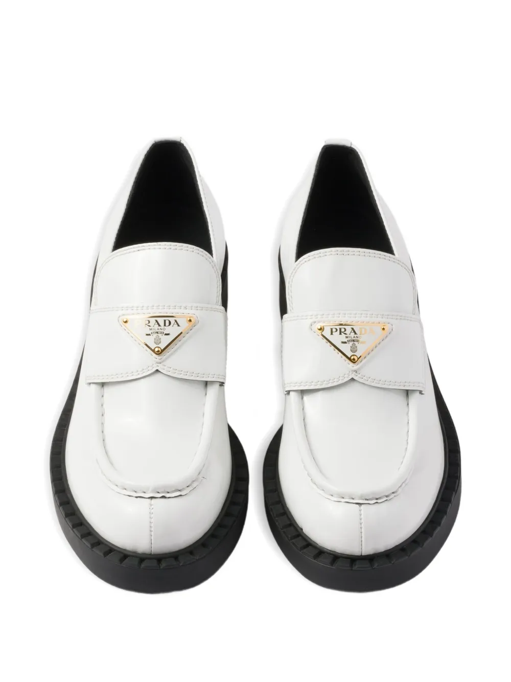 Prada Triangle-logo Leather Loafers In White