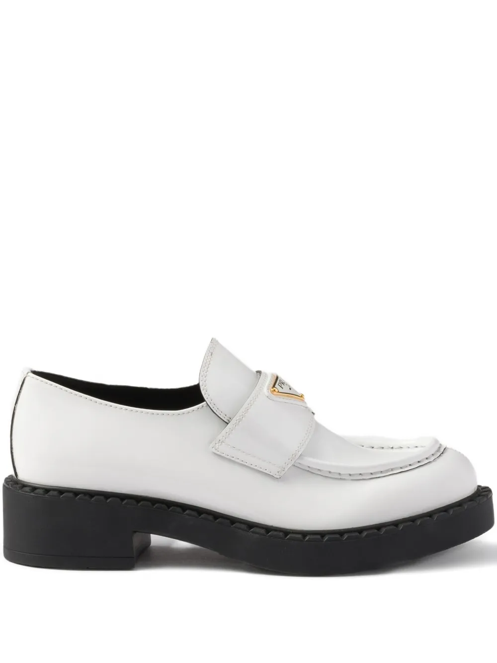 Prada Triangle-logo Leather Loafers In White