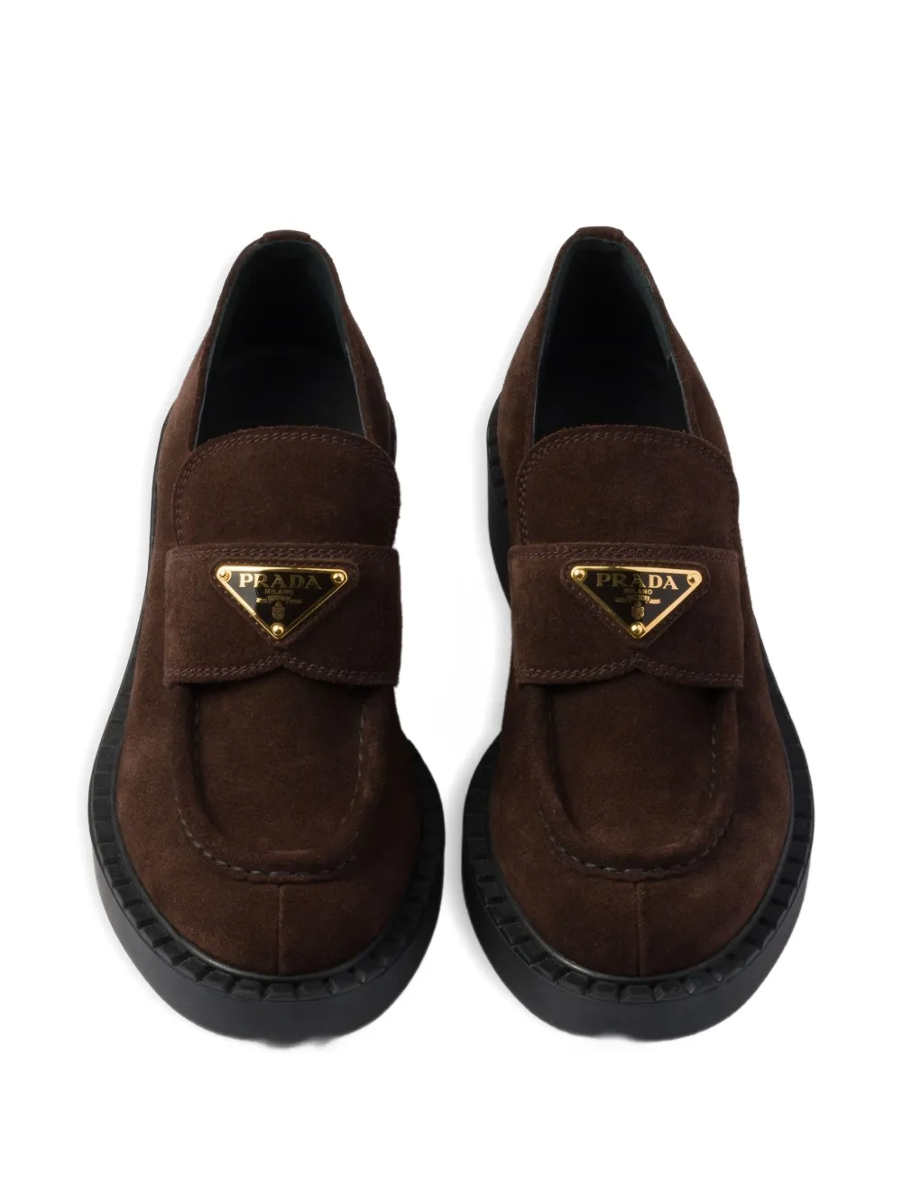 Prada Suède loafers met logo Bruin