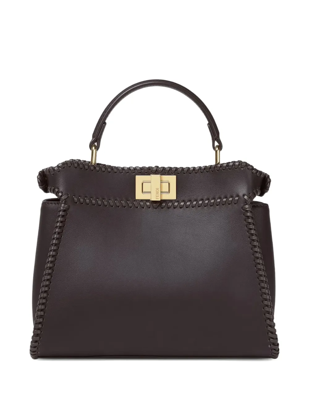 FENDI mini Peekaboo stitched-leather tote bag - Bruin