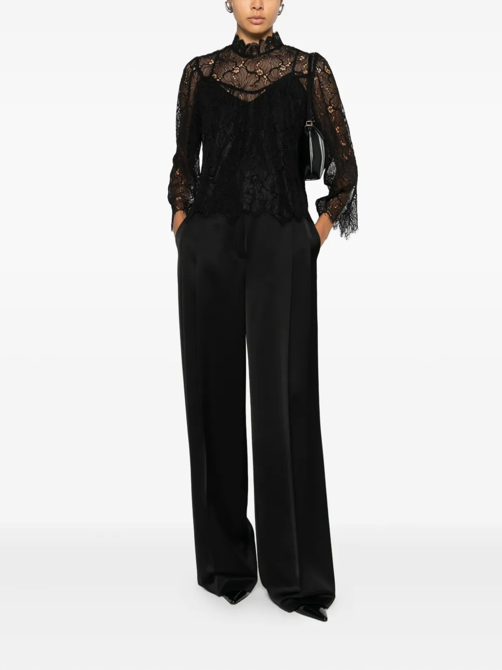 Suncoo Lucia lace mock-neck blouse - Zwart