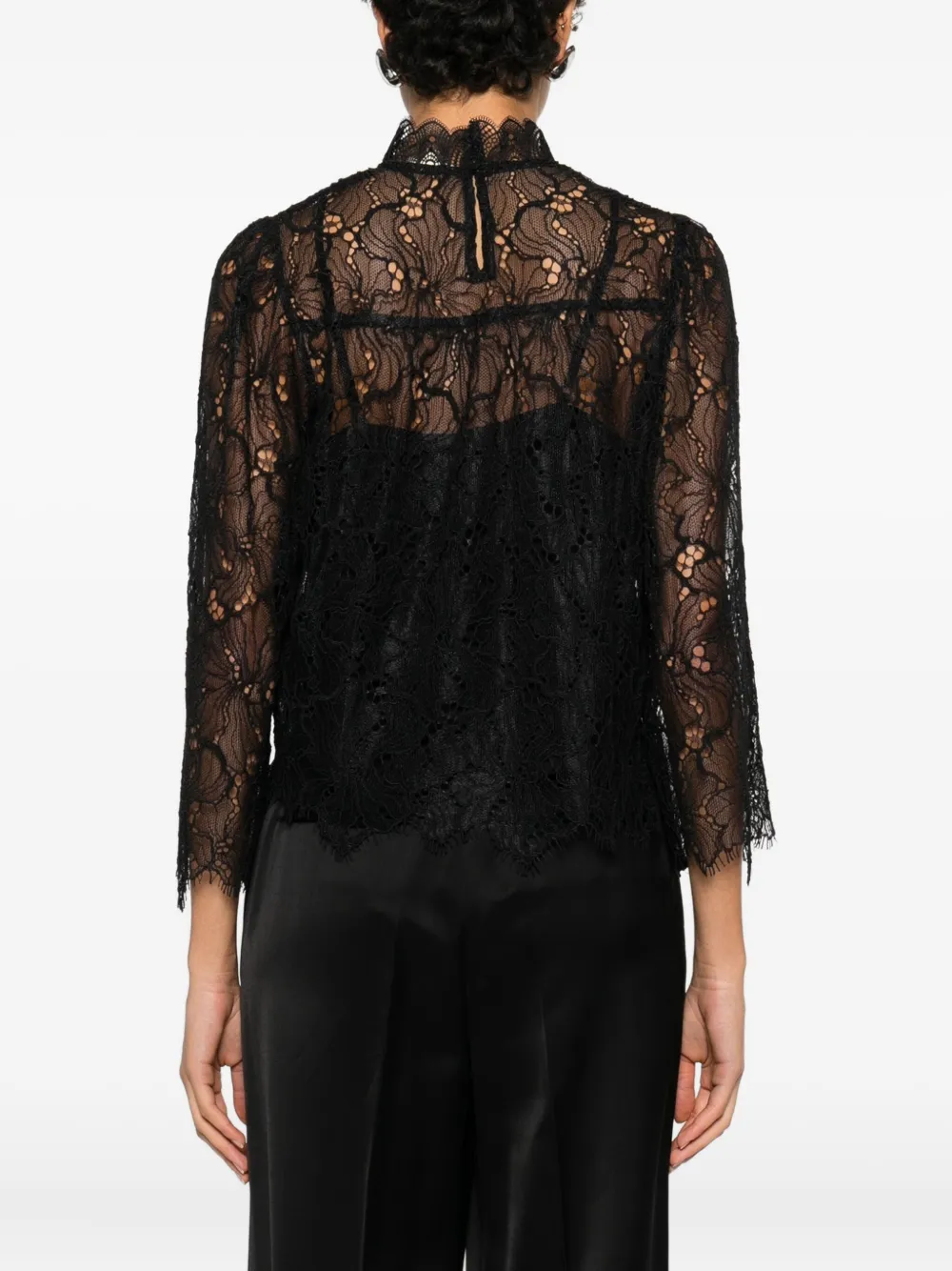 Suncoo Lucia Lace Mock-neck Blouse In Black