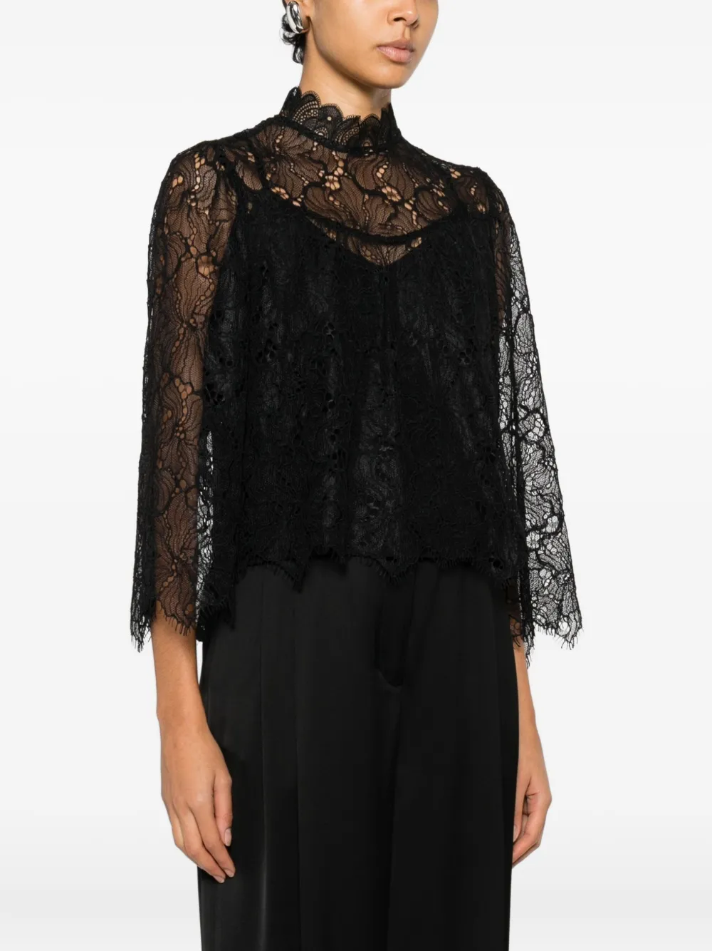 Suncoo Lucia Lace Mock-neck Blouse In Black