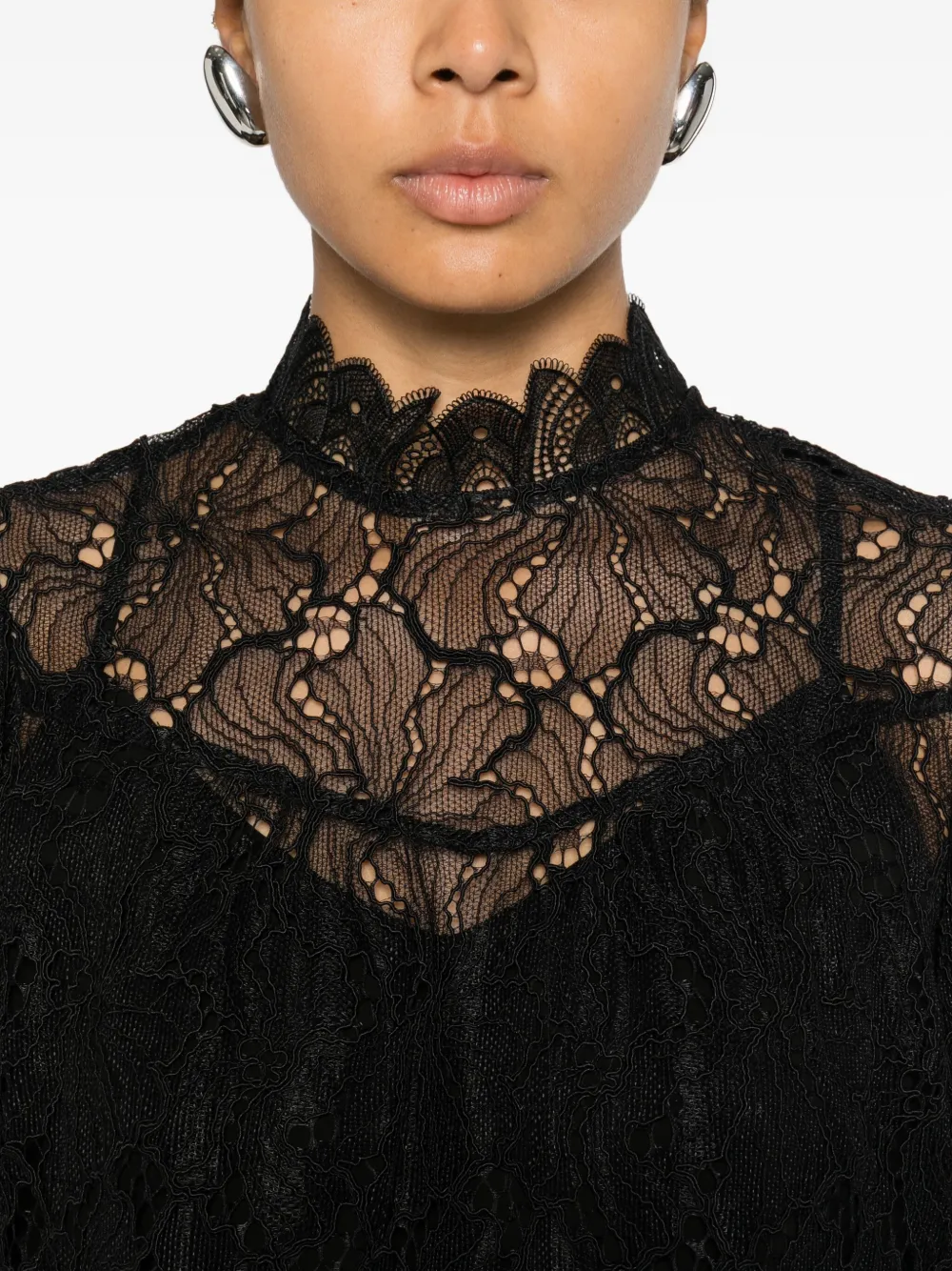 Suncoo Lucia Lace Mock-neck Blouse In Black