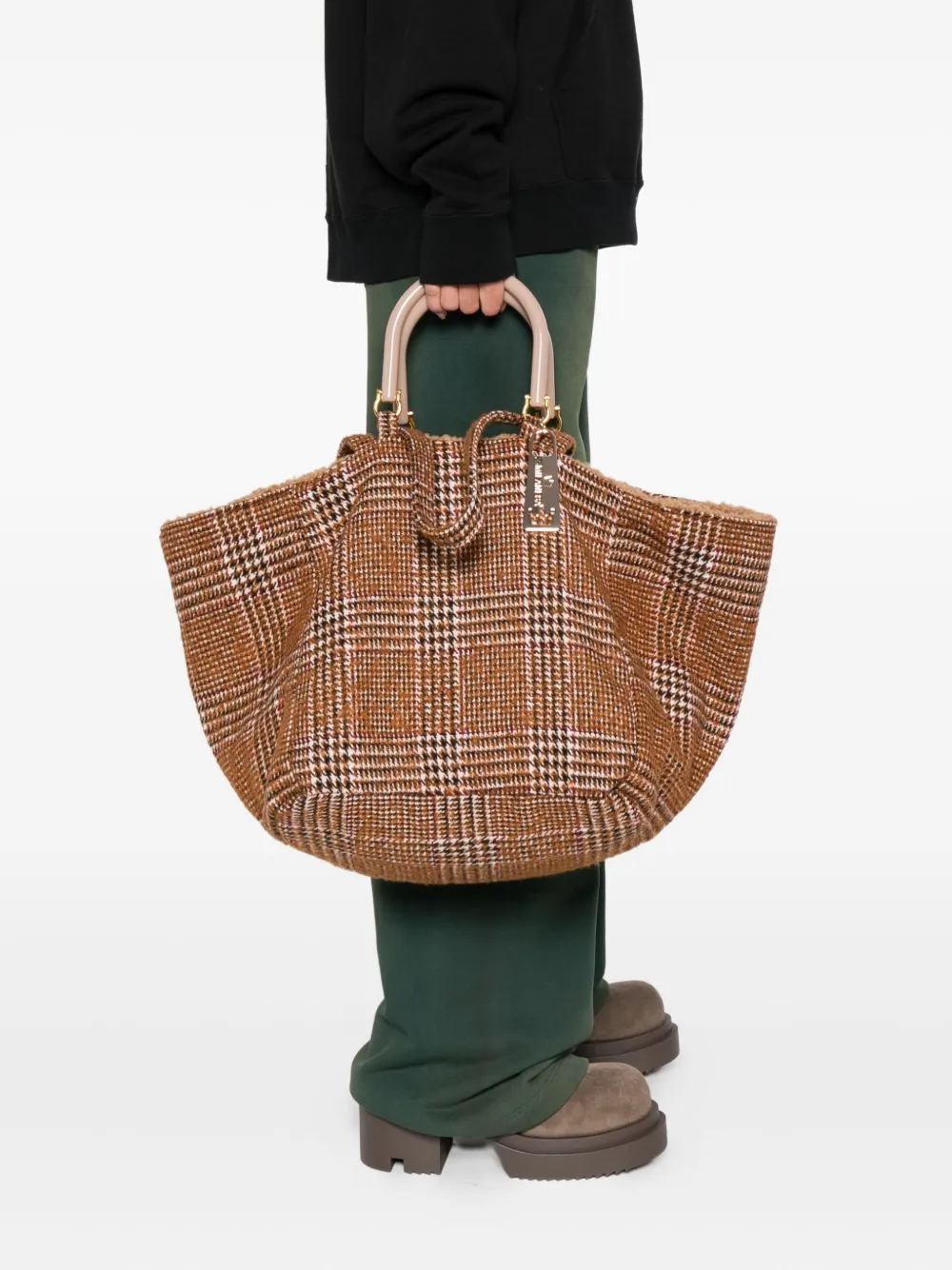 La milanesa Silvia geruite shopper - Bruin