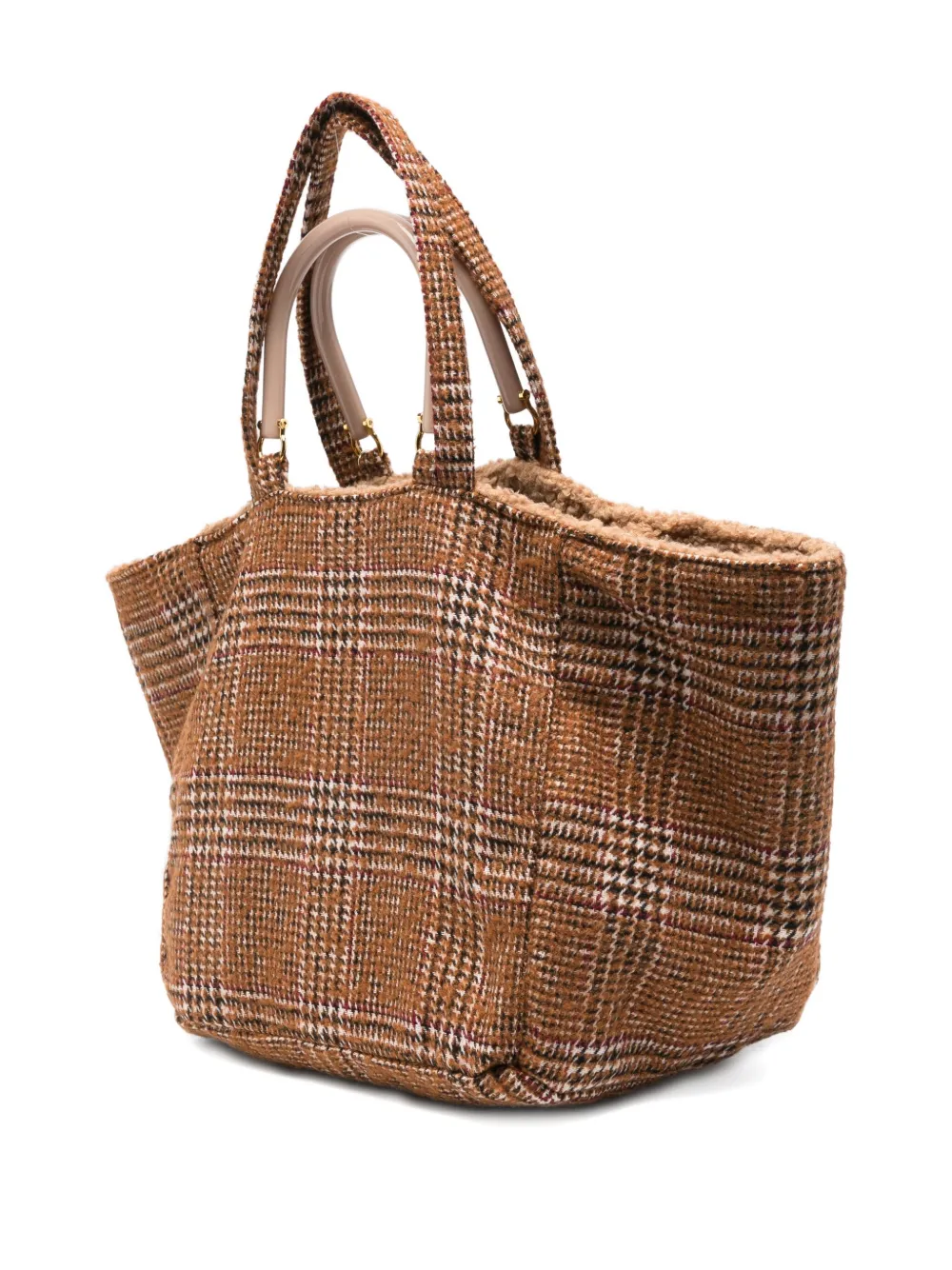 La Milanesa Silvia Plaid Tote Bag In Brown
