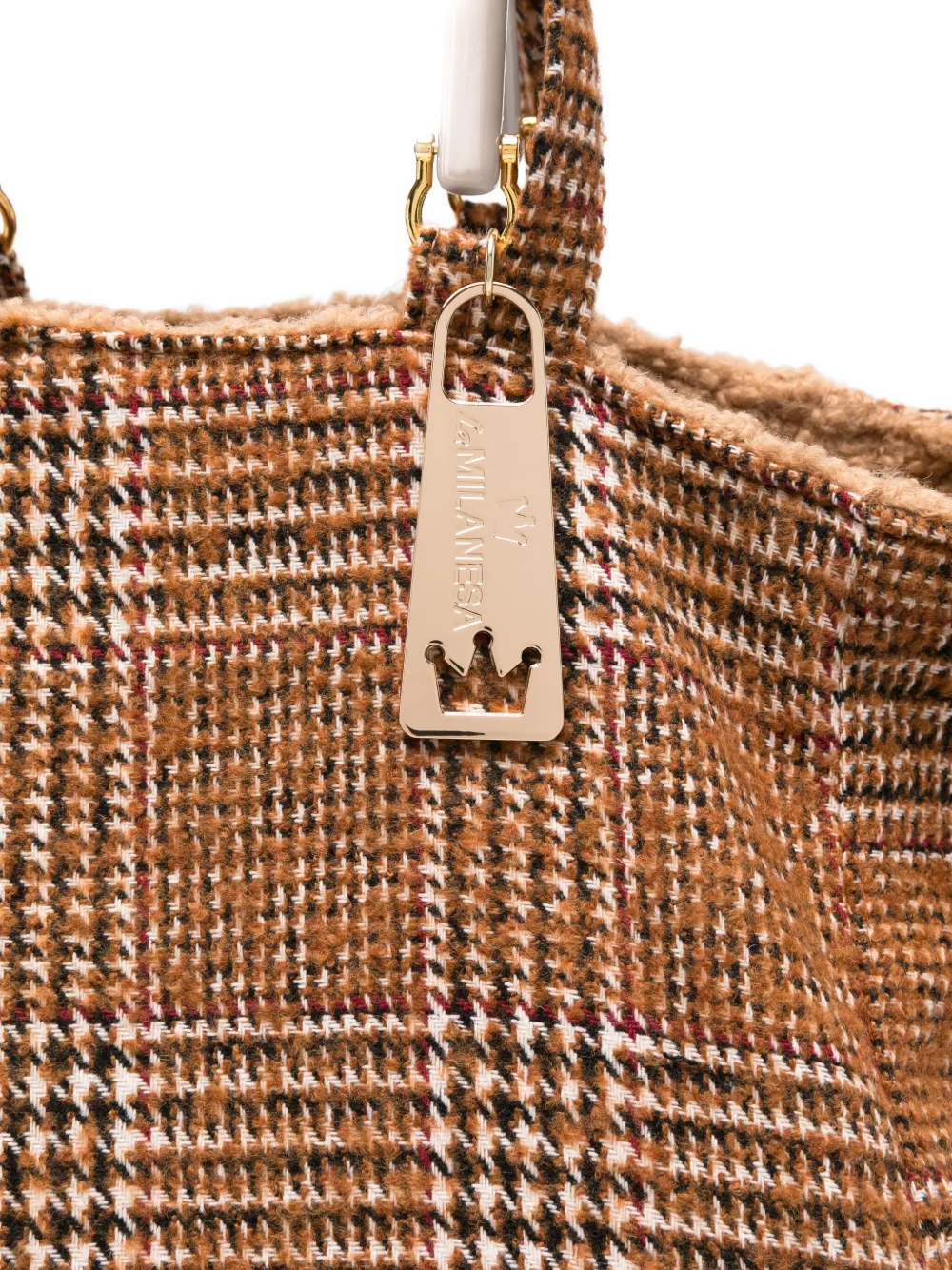 La Milanesa Silvia Plaid Tote Bag In Brown