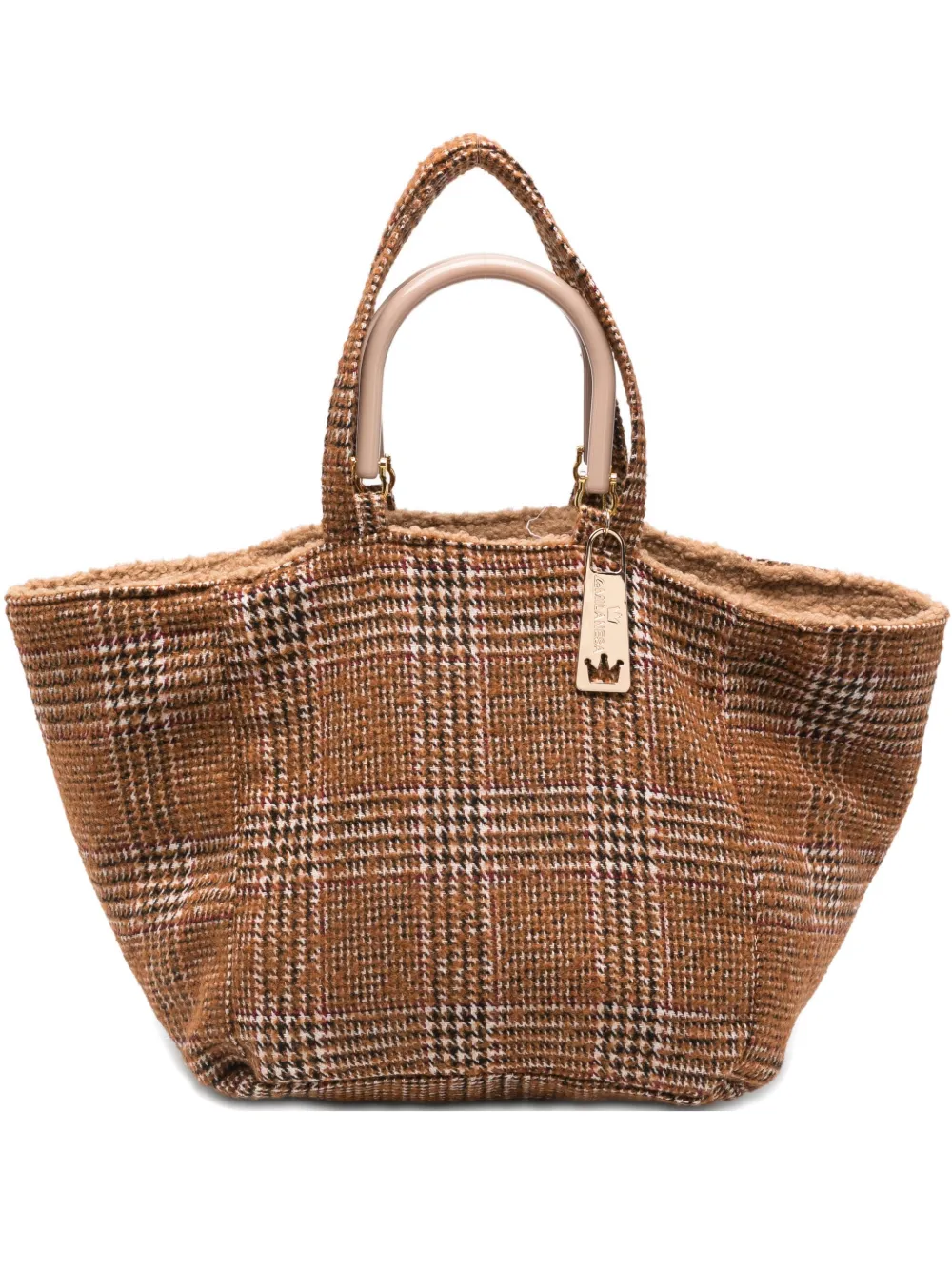 La Milanesa Silvia Plaid Tote Bag In Brown