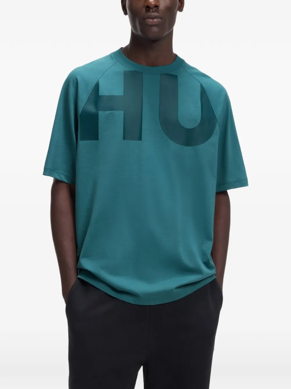 HUGO T-shirt met logoprint Blauw