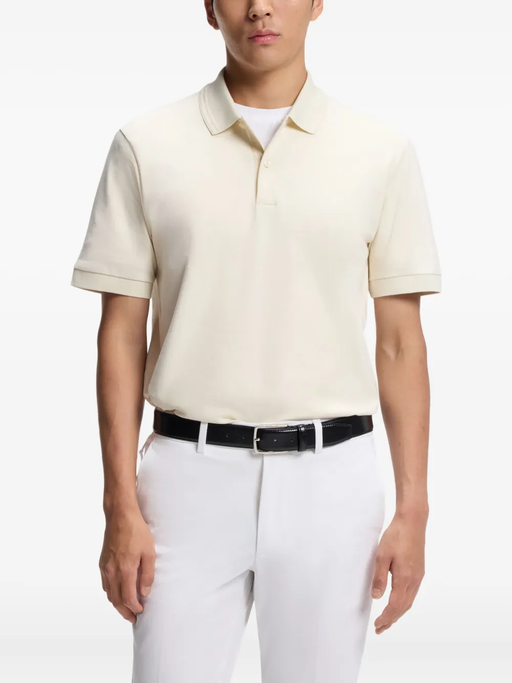 BOSS Poloshirt van katoenblend met monogram-plakkaat Beige