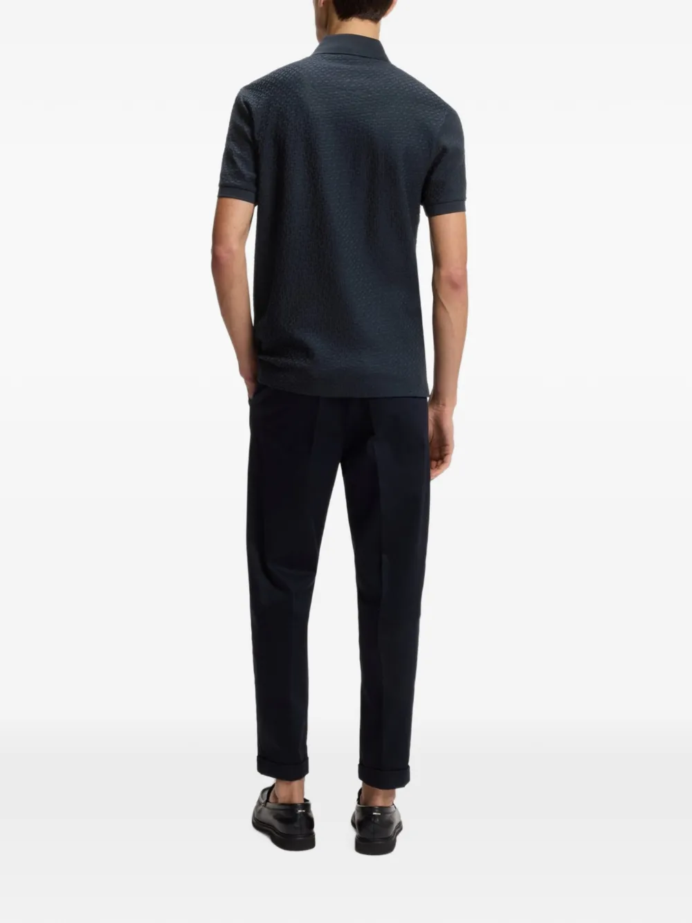 BOSS Poloshirt met monogram-jacquard en katoenen print Blauw