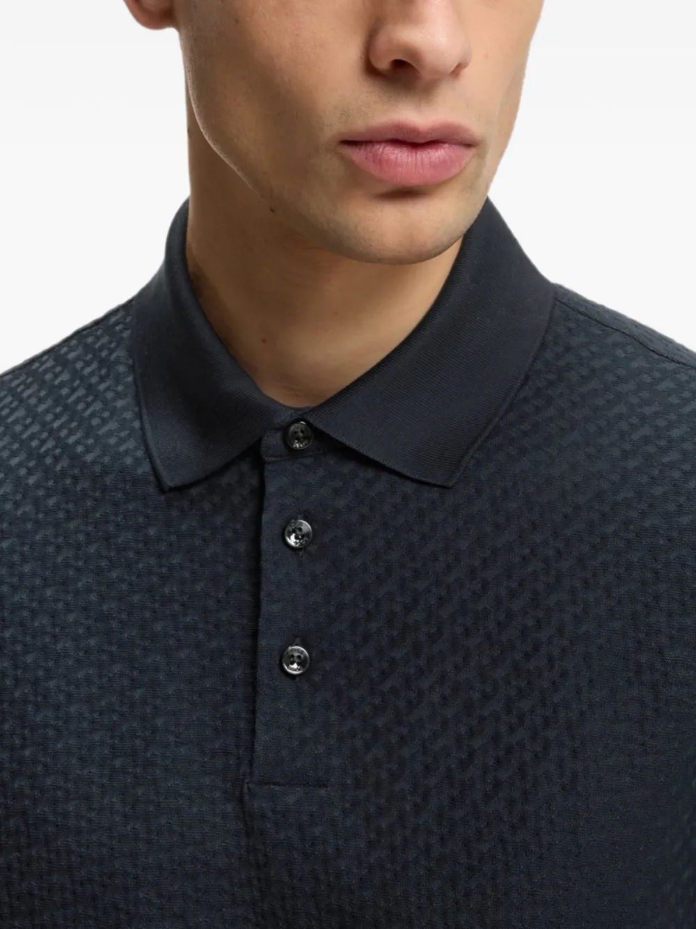 BOSS Poloshirt met monogram-jacquard en katoenen print Blauw