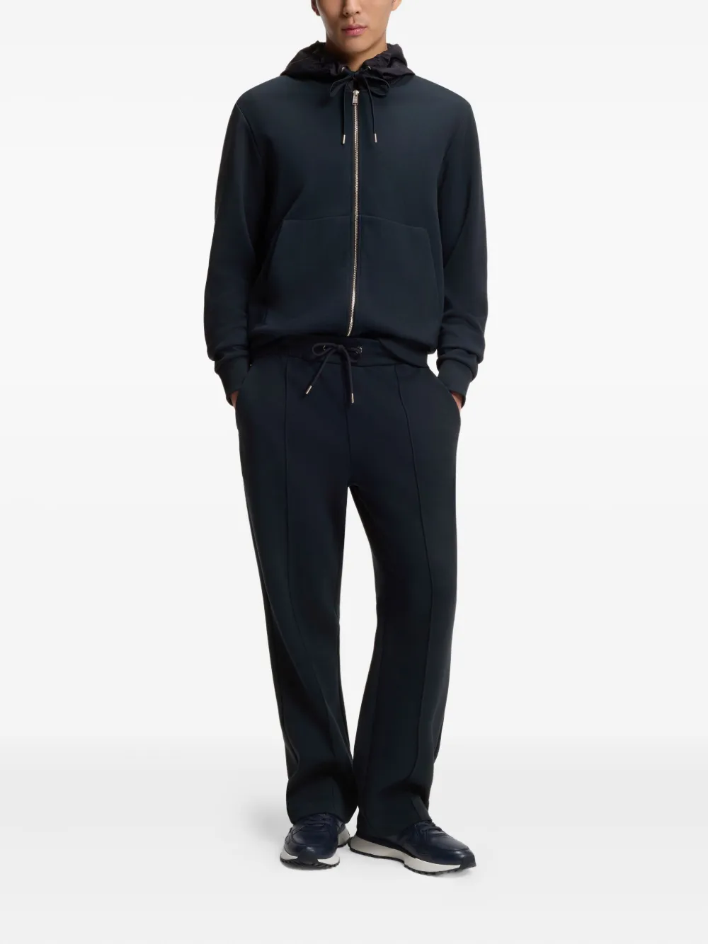 BOSS Hoodie met monogram capuchon en rits Blauw