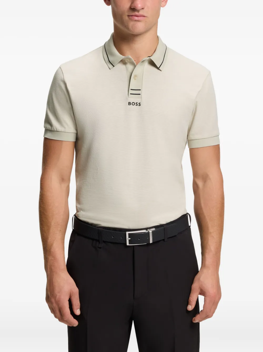 BOSS Slim-fit poloshirt met logo van katoenen piqué Beige