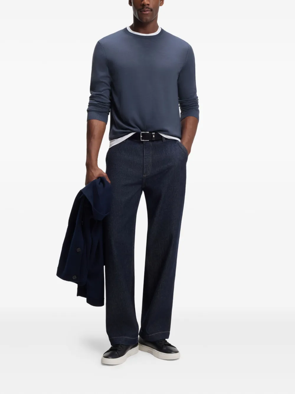 BOSS crew-neck wool pullover - Blauw