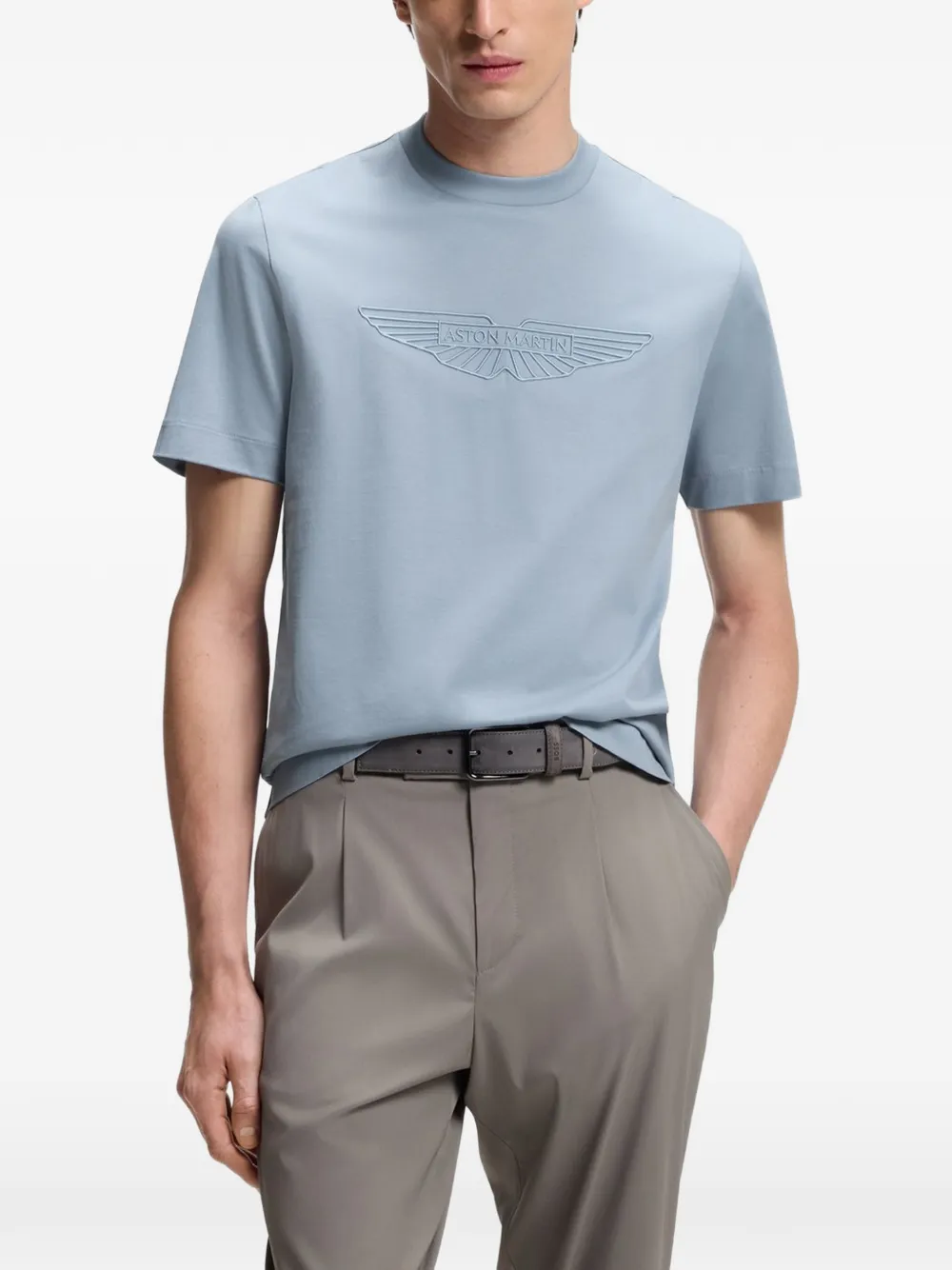 BOSS x Aston Martin gemerceriseerd katoenen T-shirt met vleugel-detail Blauw
