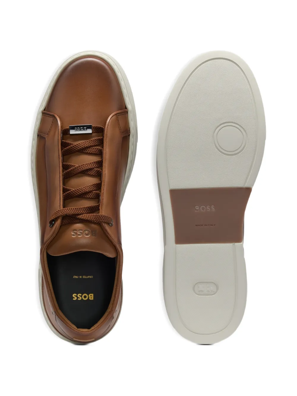 BOSS Leren sneakers Bruin