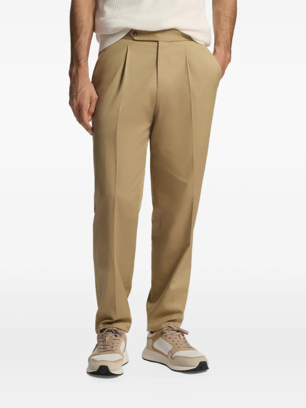 BOSS Stretch katoenen broek met toelopende pijpen Beige