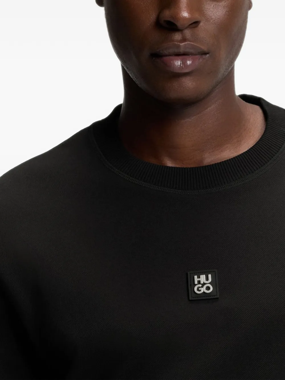 HUGO T-shirt met logoplakkaat Zwart