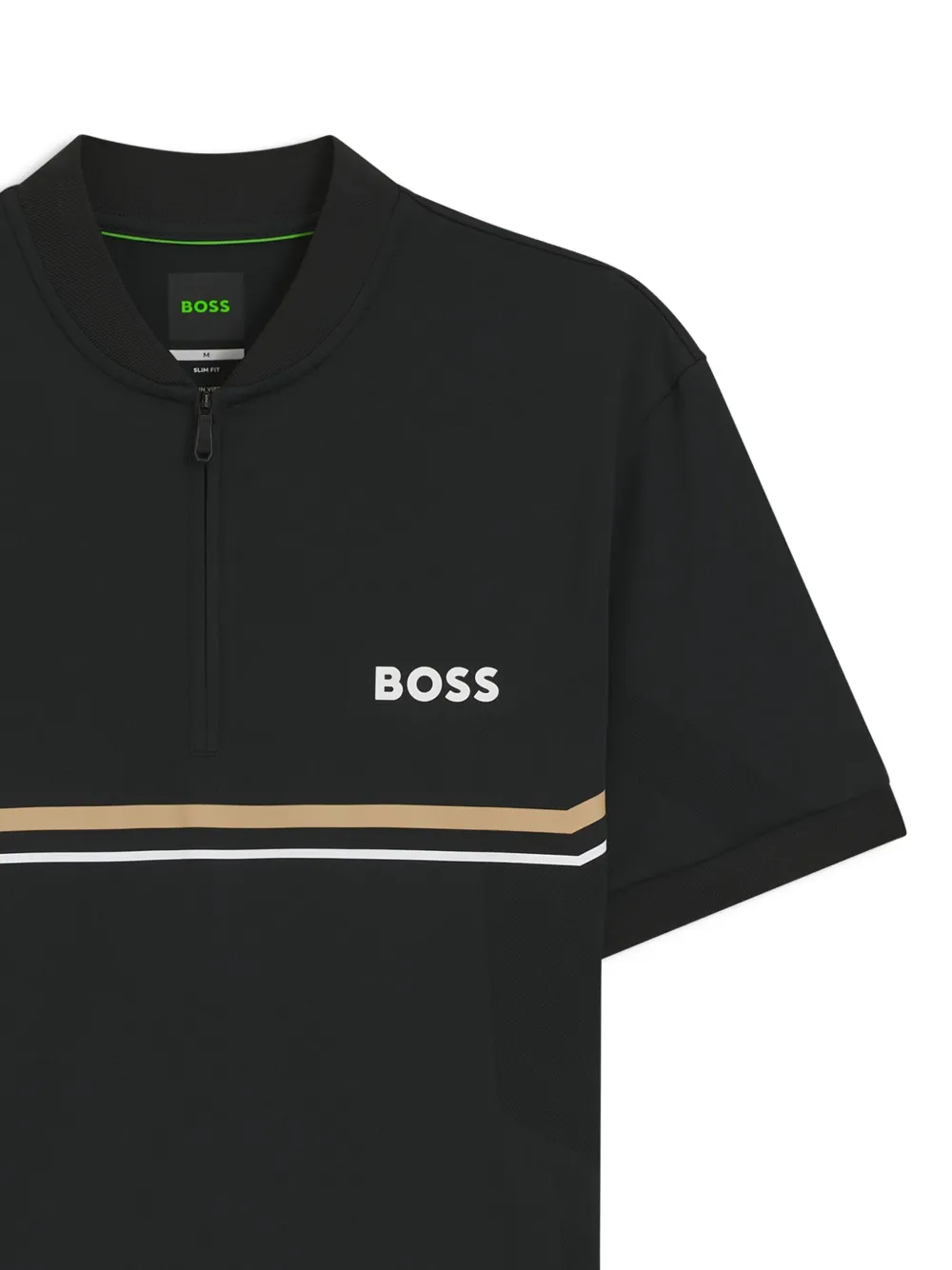 BOSS Poloshirt met halve rits en gestreept detail - Zwart