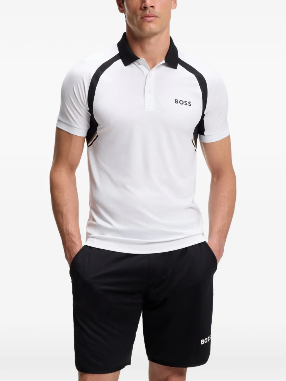 BOSS Poloshirt met contrastvlak Wit