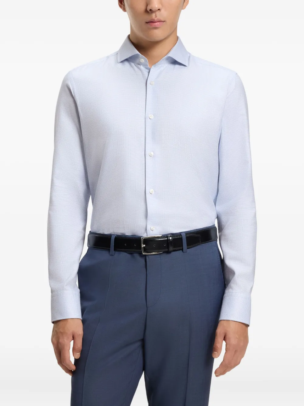 BOSS Overhemd met knopen en patroon Blauw