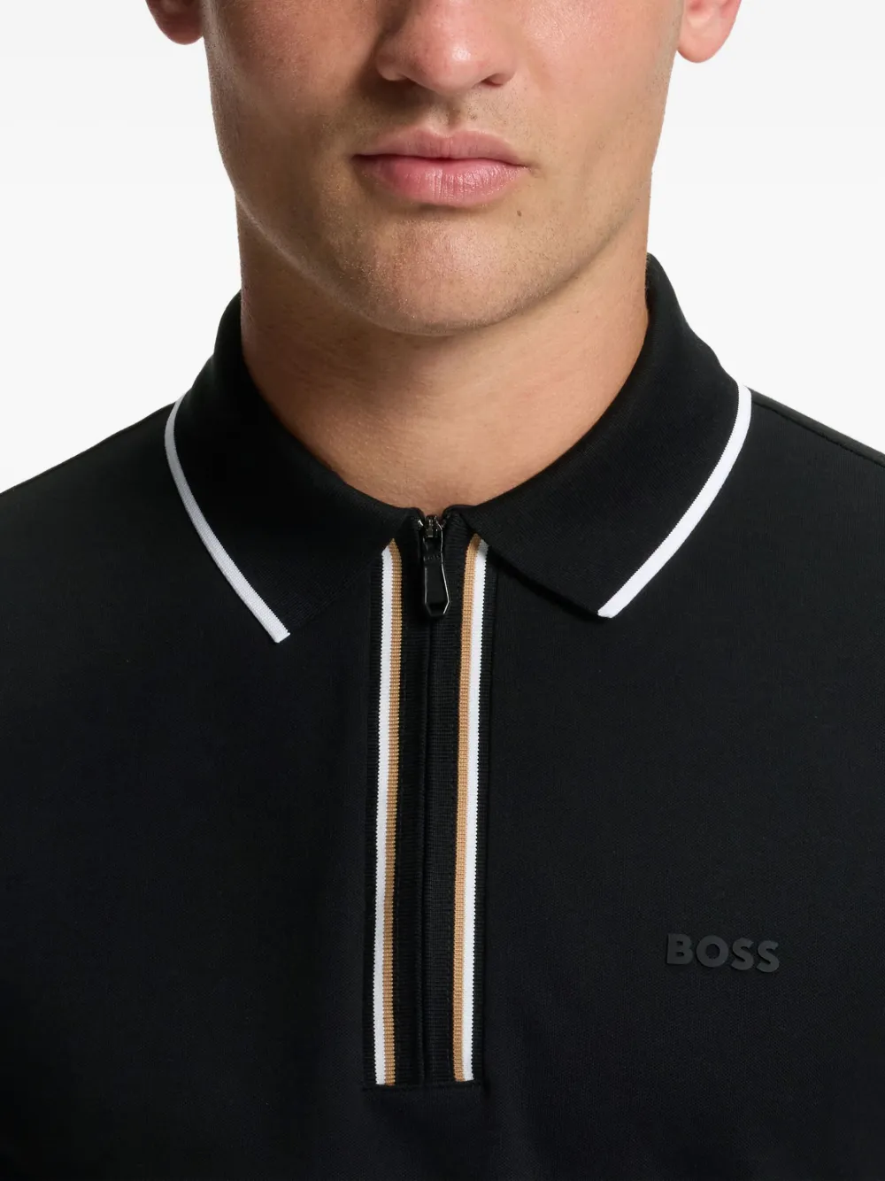 BOSS Stretch-katoenen slim-fit poloshirt Zwart