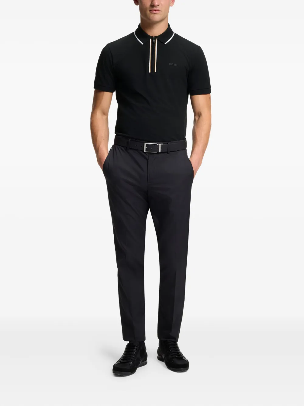 BOSS Philix poloshirt met halve rits - Zwart
